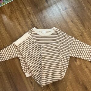 LIKE NEW Le Lis Cream and Brown Striped Sweater & Striped Pants SET